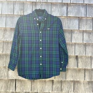 Vineyard Vines Blue and Green Whale Shirt Button Down Boys Size Medium